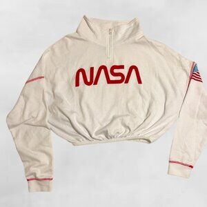 NASA Women's Cropped Half Zip Sweatshirt, Size M, Pre-owned